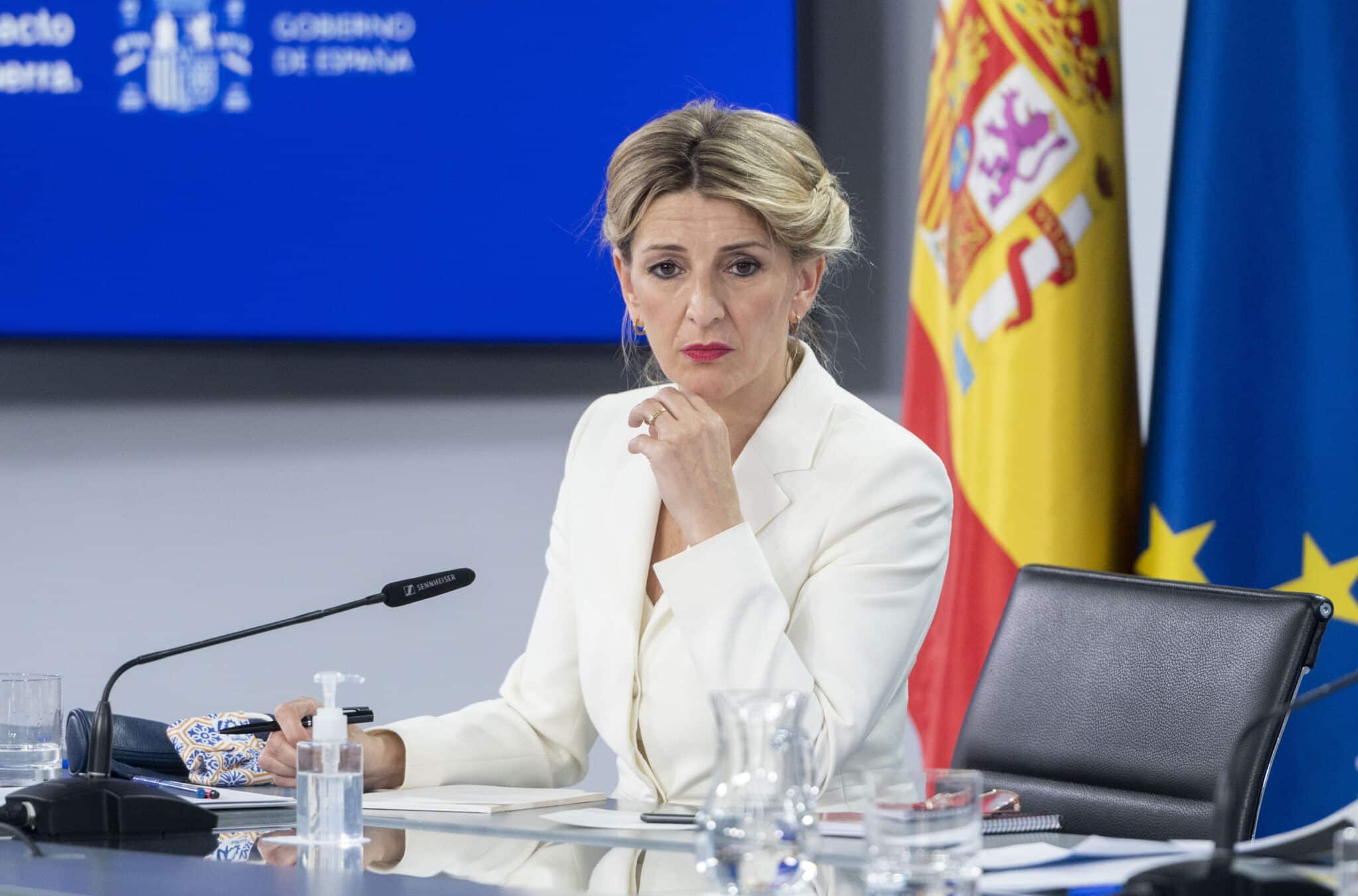 La vicepresidenta segunda y ministra de Trabajo y Economía Social, Yolanda Díaz, durante una rueda de prensa posterior al Consejo de Ministros Fuente: EP